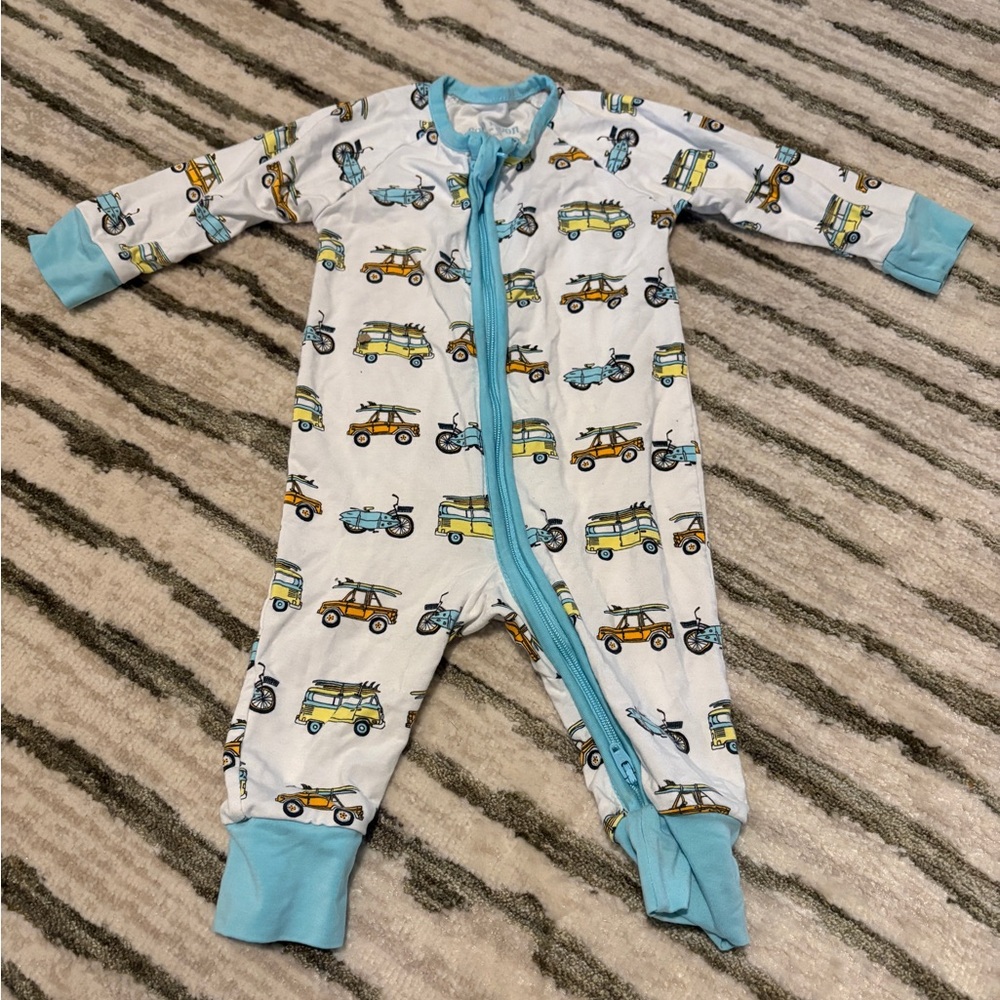 Charming Vehicle Print Bodysuit - White and Blue